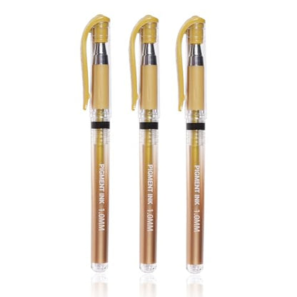 Gold Gel Pens, 1.0mm Gold Gel Ink Pen Set | Opaque Ink, for Writing, Black Paper Drawing, Sketching, Card Making, Art Highlight & Artists Drawing, 3 Pack - color: Gold