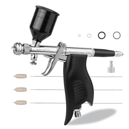 NEOECO Transformer SJ85 Dual-Action Airbrush Kit, Patented 1-Sec Quick-Shift Fan & Round Spray, Ergonomic Grip, 0.3/0.5/0.8mm Sets for Model Painting, Miniatures, Nail Art, Barber, Crafts