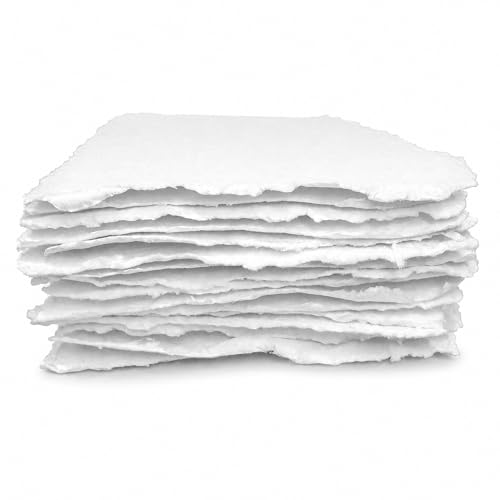 Wanderings Thick Handmade Watercolor Paper with Deckled Edge - 8" x 8" - 500GSM Premium White Cold Press Textured Mixed Media Paper Made with Recycled Cotton - 15 Sheets - color: White, size: 8x8 inches