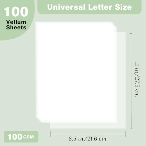 JAGERGREEN 100 Sheets 8.5x11 Inches Vellum Paper 100GSM | Thick Translucent Printable Vellum Sheets for Invitations, Tracing, Sketching & DIY Crafts - size: 100 PCS
