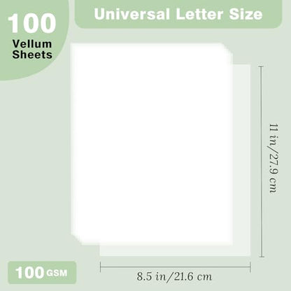 JAGERGREEN 100 Sheets 8.5x11 Inches Vellum Paper 100GSM | Thick Translucent Printable Vellum Sheets for Invitations, Tracing, Sketching & DIY Crafts - size: 100 PCS