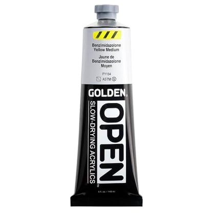 GOLDEN OPEN Slow-Drying Acrylics, Benzimidazolone Yel Med, 5 fl oz. tube, Professional Acrylic Paint, Semi-Transparent - color: Benzimidazolone Yel Med, size: 5 Fl Oz (Pack of 1)