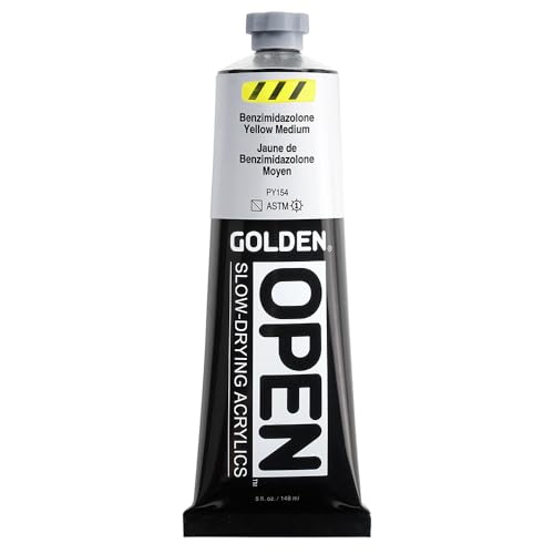 GOLDEN OPEN Slow-Drying Acrylics, Benzimidazolone Yel Med, 5 fl oz. tube, Professional Acrylic Paint, Semi-Transparent - color: Benzimidazolone Yel Med, size: 5 Fl Oz (Pack of 1)