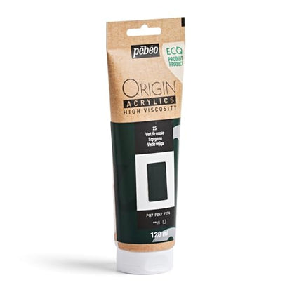 PEBEO Origin Acrylics 120ml Matte Acrylic Paint, Sap Green | Deep botanical green in a matte high-viscosity acrylic - the 120ml eco-tube holds every brush and knife mark you make. - color: Sap Green