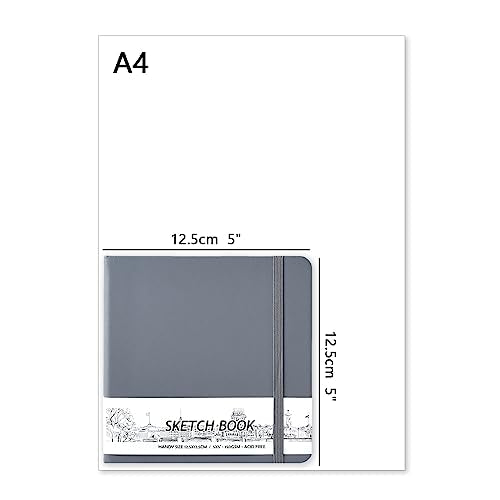 5" x 5" Hardcover Sketch Book,Small Mixed Media Sketch Pad,58 Sheets 150GSM Acid-Free Artist Drawing Paper,Travel Journal Blank Notebook for Adults Painting,Illustration,Art Supplies.Dark Grey - color: 150gsm PU-dark grey