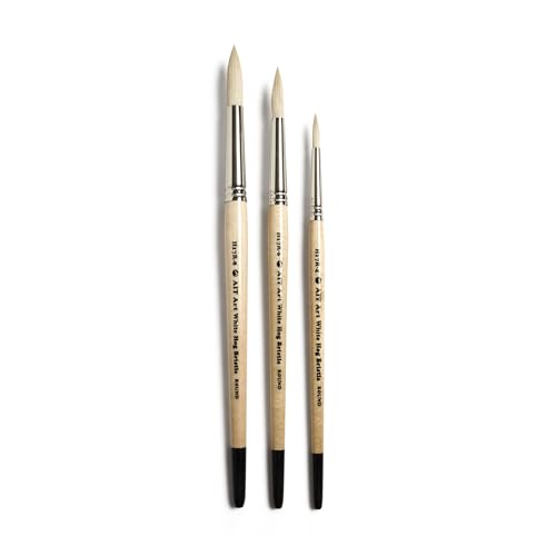 AIT Art Round Paint Brushes, Pack of 3, Sizes 4, 6, 8, White Hog Bristles, Handmade in USA for Trusted Performance with Heavier and Thicker Paints - size: 4, 6, 8