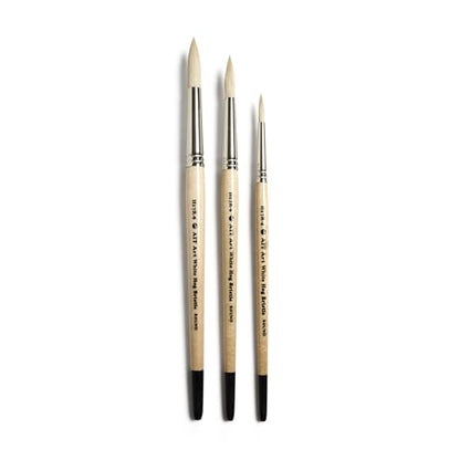 AIT Art Round Paint Brushes, Pack of 3, Sizes 4, 6, 8, White Hog Bristles, Handmade in USA for Trusted Performance with Heavier and Thicker Paints - size: 4, 6, 8