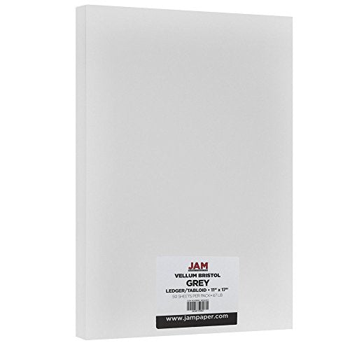JAM PAPER Vellum Bristol 65lb Cardstock - 11 x 17 Ledger Size Coverstock - 147 gsm - Grey - 50 Tabloid Sheets/Pack - color: Gray, size: 11" x 17"