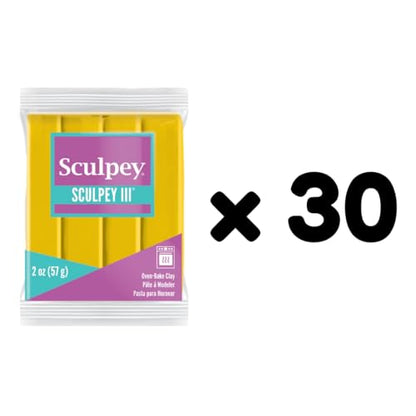 Sculpey Oven-Bake Clay, 2 oz. Bars, Sculpey III Yellow, 30 Bars | Polymer Clay, Perfect for Jewelry, Home Decor, and General Crafting - size: 2 oz. Yellow (30-Pack)