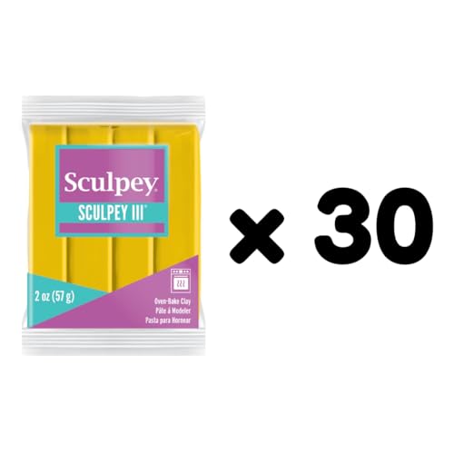 Sculpey Oven-Bake Clay, 2 oz. Bars, Sculpey III Yellow, 30 Bars | Polymer Clay, Perfect for Jewelry, Home Decor, and General Crafting - size: 2 oz. Yellow (30-Pack)