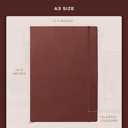 Beechmore Books A3 11.7x16.5 Mixed Media Sketchbook 160 GSM/98lb, Gift Box - color: Chestnut Brown, size: A3 - 11.7" x 16.5" Extra Large