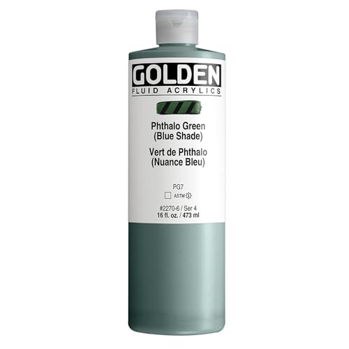 GOLDEN Fluid Acrylics, Phthalo Green (Blue Shade), 16 fl. oz. Bottle