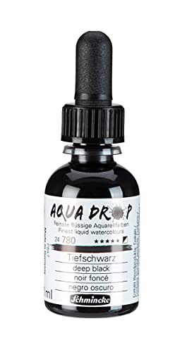 Schmincke - AQUA DROP, liquid, pigment-based watercolorcolour, deep black in 30 ml pipette bottle, 24780034, for watercolorpainting, urban sketching, calligraphy, handlettering, lightfast - color: 780 deep black