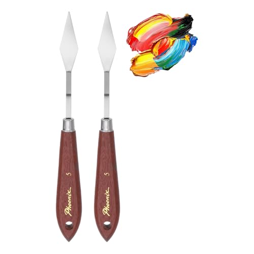 MECCANIXITY Pack of 2 Palette Knife No.5, 7.8" Long with Stainless Steel Flexible Spatula Pallet Knife and Wood Handle for Scraping, Mixing, Oil Acrylic Painting Canvas - style: No.5
