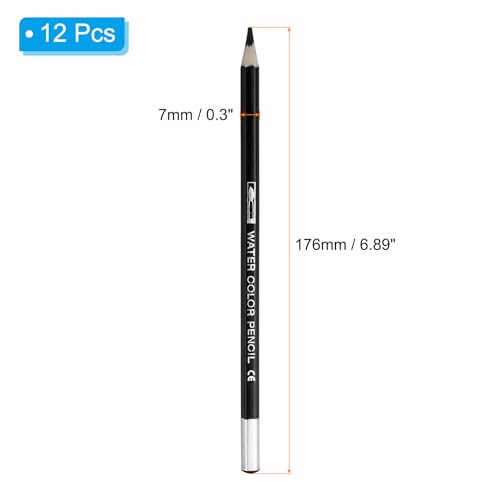 PATIKIL Watercolor Pencil, 12Pcs Water Soluble Pencils for Blending, Coloring, Sketch Drawing, Painting, Black - color: Black
