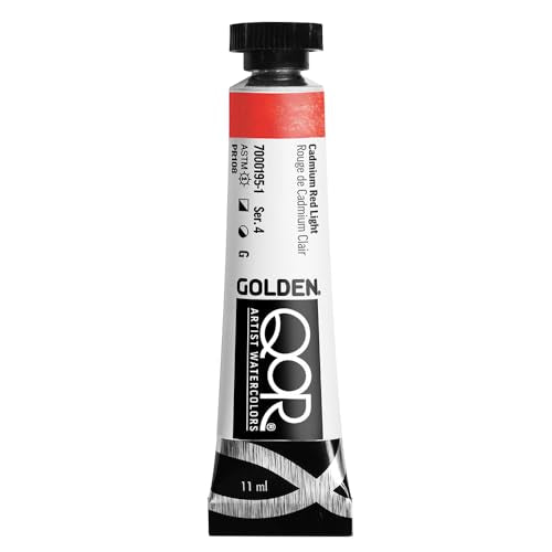 GOLDEN QoR Artist Watercolors, Cadmium Red Light, 11 ml Tube, Professional Watercolor Paint, Semi-Opaque - color: Cadmium Red Light