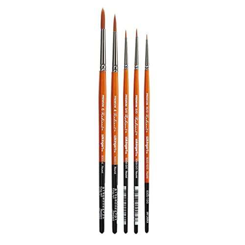 KINGART Premium 5PC. Radiant 6000 Series Round Artist Brush Set, Synthetic Taklon for Acrylic, Oil, Watercolor Paint, Short Handle, 5 Brushes Sizes: 10/0, 3/0, 2/0, 4, 6