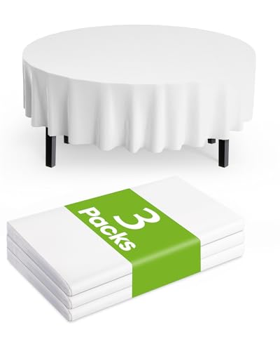 Pureegg Plastic Table Cloth Disposable 3 Pack, 84 Inch Round Table Cloth, Leakproof Table Cover for Parties, Picnic, Weddings, White - color: White, size: 84" Round
