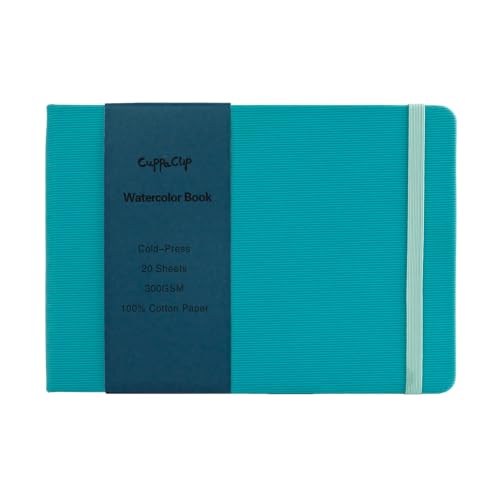 CuppaClip Watercolor Paper Cotton Cold Press with Inner Pocket Watercolor Sketchbook Journal As Travel Notebook 300 GSM 140 LB((Blue, 8.3x5.8in) - color: Blue, size: 8.3x5.8in