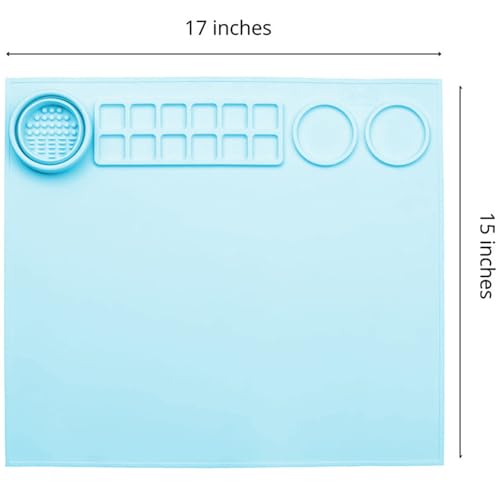 Silicone Painting Mat Art Mat with Cup Craft Paint Brush Cleaner Tool Artist for Kids Gift Clay DIY Creations Paint Tray Palette Craft Mats to Protect Table for Work Art Supplies (Blue) - color: Blue