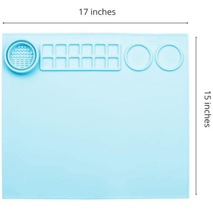 Silicone Painting Mat Art Mat with Cup Craft Paint Brush Cleaner Tool Artist for Kids Gift Clay DIY Creations Paint Tray Palette Craft Mats to Protect Table for Work Art Supplies (Blue) - color: Blue