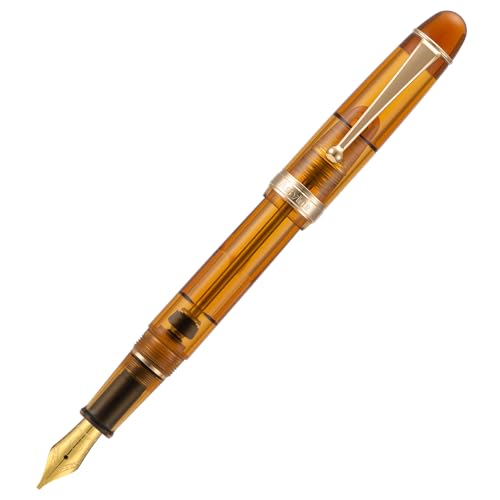 Asvine V126 Vacuum Filling Fountain Pen, Transparent Brown Acrylic Stub Nib 1.1mm Calligraphy Art Drawing with Case Set - color: Transparent brown, style: Stub Nib