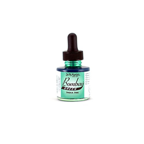 Dr. Ph. Martin's Bombay India Ink (4BY) Ink Bottle, 1.0 oz, Green, 1 Bottle