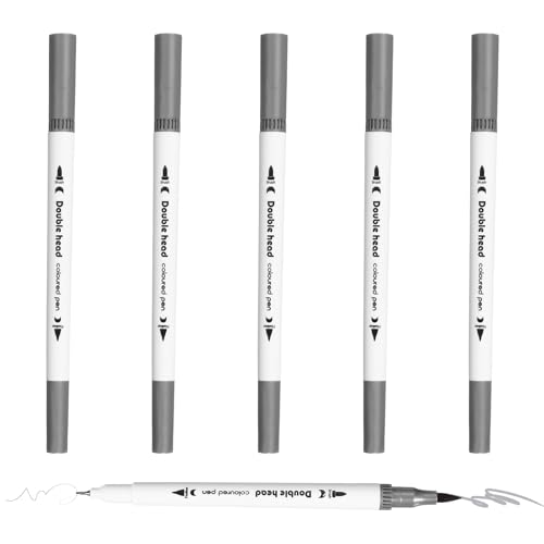 PATIKIL 6Pack Dual Brush Markers, Gray Watercolor Fine and Brush Tips Pens Colored Marker Calligraphy Coloring Art Supplies Set for Coloring Book Illustration Sketching Journaling - color: Gray