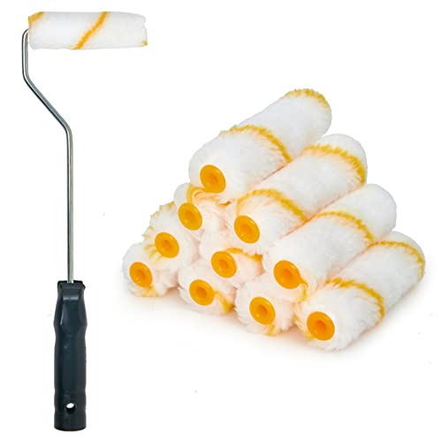PILOT FISH 11Pcs Paint Roller Kit, Small Paint Roller with 10Pcs 4 inch Covers, Mini Paint Roller with Long Roller Frame, Paint Rollers for Painting Walls, Wall Painting Tools - size: 11pcs 4inch
