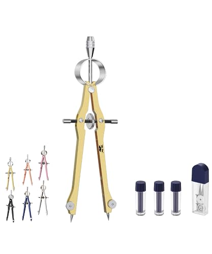 Mr. Pen- Professional Compass for Geometry, Extra Lead | Metal Compass Drawing Tool for Students, Drafting and Engineering, Technical Drawings, Circles and Geometry Projects - color: Gold