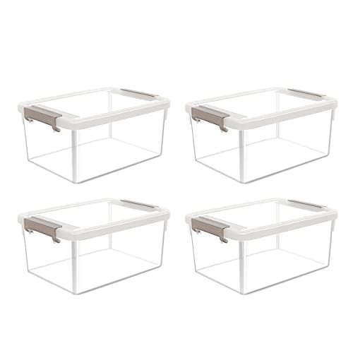 Citylife 4 Packs Small Storage Bins with Lids 3.2 QT Plastic Storage Containers for Organizing Stackable Clear Storage Boxes - color: Clear White, size: 3.2 QT(4 Pack)