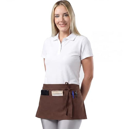 TOSHE Waist Apron 3 Pockets Waterdrop Resistant Cotton Server,Chef,Waitress - color: Brown