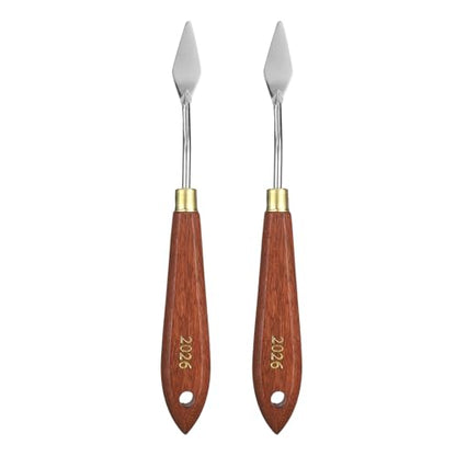 HARFINGTON 2pcs Palette Knife Painting Tool 1.38" x 0.59" Stainless Steel Teardrop Blade 7.09" Length Spatula Painting Pallet Knives with Hole Beech Wood Handle for Acrylic Canvas, Red/Silver - size: 7.09" x 0.59" x 1.38"