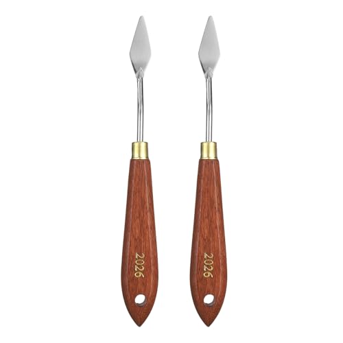 HARFINGTON 2pcs Palette Knife Painting Tool 1.38" x 0.59" Stainless Steel Teardrop Blade 7.09" Length Spatula Painting Pallet Knives with Hole Beech Wood Handle for Acrylic Canvas, Red/Silver - size: 7.09" x 0.59" x 1.38"