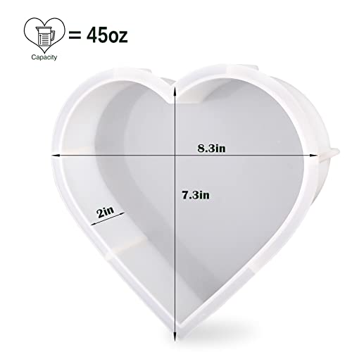 Large Silicone Molds for Resin, Heart Resin Mold, Epoxy Resin Molds for Flowers Preservation, Resin Art Casting, DIY Wedding, Valentine, Home Decors (8.3'' x 2'') - size: Heart Resin Mold
