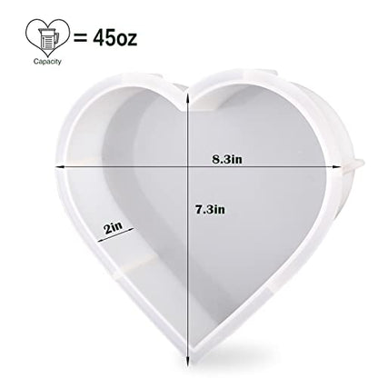 Large Silicone Molds for Resin, Heart Resin Mold, Epoxy Resin Molds for Flowers Preservation, Resin Art Casting, DIY Wedding, Valentine, Home Decors (8.3'' x 2'') - size: Heart Resin Mold
