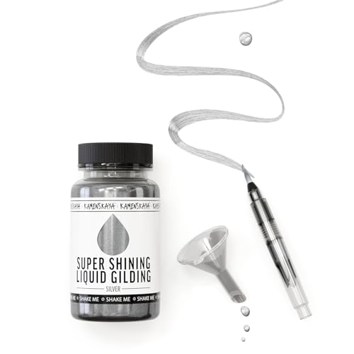 KAMENSKAYA Liquid Silver Leaf Paint - Alcohol Based Fast Drying Silver Liquid Leaf, 3.38 fl oz (100 ml) | Liquid Leaf Paint with Natural Metallic Pigment, Strong Shine, Pen Brush & Funnel, One-Coat Coverage – Made in EU - color: Silver, size: 3.38 Fl Oz (