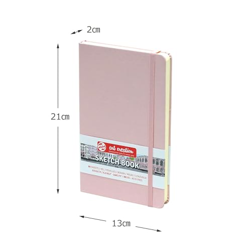 Talens Art Creation Sketchbook, Pastel Pink, 80 Sheets, 5.1 x 8.3 in | Hard-Bound Pocket Notebook, 140 GSM/94 lbs Paper, Acid-Free Cream Blank Paper, Ribbon Bookmark, and Elastic Closure - color: pastel pink, size: 13×21cm