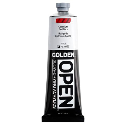 GOLDEN OPEN Slow-Drying Acrylics, Cadmium Red Dark, 5 fl oz. tube, Professional Acrylic Paint, Semi-Opaque - color: Cadmium Red Dark, size: 5 Fl Oz (Pack of 1)