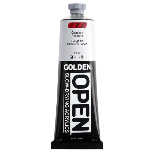 GOLDEN OPEN Slow-Drying Acrylics, Cadmium Red Dark, 5 fl oz. tube, Professional Acrylic Paint, Semi-Opaque - color: Cadmium Red Dark, size: 5 Fl Oz (Pack of 1)
