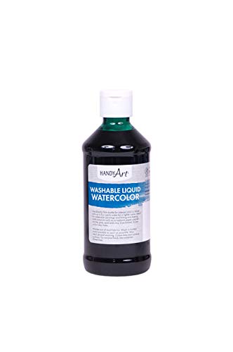 Handy Art Washable Liquid Watercolor Paint, Green, 8 oz Bottle | Ready to Use Concentrated Dye-Based Liquid, Deep Color Strength, Dilute with Water, Certified Safe AP Non-Toxic, Made in USA - color: Green