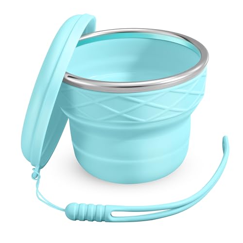 7oz/200ml Collapsible Silicone Cup with Lid,BPA-Free,Portable Reusable Drinking Water Cup for Travel,Camping, Hiking,Picnic,Outdoor Sports (Light Blue) - color: Light Blue