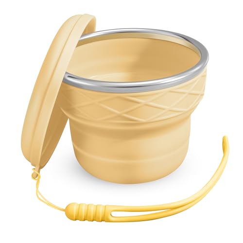 7oz/200ml Collapsible Silicone Cup with Lid,BPA-Free,Portable Reusable Drinking Water Cup for Travel,Camping, Hiking,Picnic,Outdoor Sports (Yellow) - color: Yellow