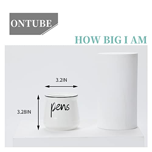 ONTUBE Porcelain Pens Holder Stand ,Ceramic Pencils Holder (White) | Porcelain, ceramic, pen & pencil holder, sturdy, easy-clean, non-slip, compact, elegant, durable, versatile, white, modern - color: White