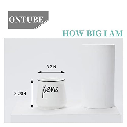ONTUBE Porcelain Pens Holder Stand ,Ceramic Pencils Holder (White) | Porcelain, ceramic, pen & pencil holder, sturdy, easy-clean, non-slip, compact, elegant, durable, versatile, white, modern - color: White