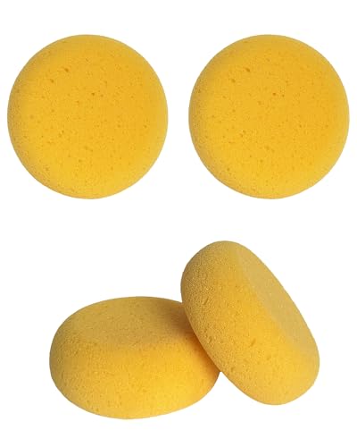 WAFJAMF 4 Pcs 3 Inch Round Painting Sponge Artist Pottery Clay Art Crafts | Synthetic reusable elasticity soft yellow sponges for acrylic watercolor face, ceramics sculpting, leather care & shoes - size: 4 Pcs