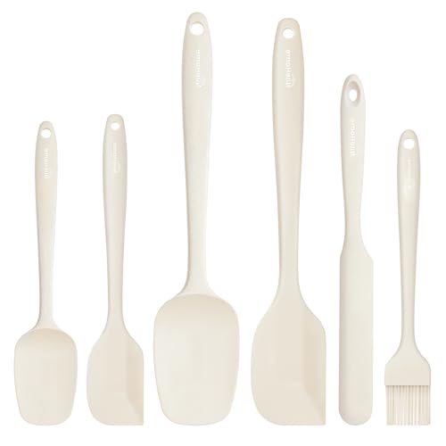 NileHome 6 Pieces Silicone Spatula Set with Silicone Brush,Mixing-Ivory - color: Ivory