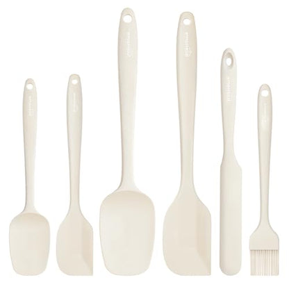 NileHome 6 Pieces Silicone Spatula Set with Silicone Brush,Mixing-Ivory - color: Ivory