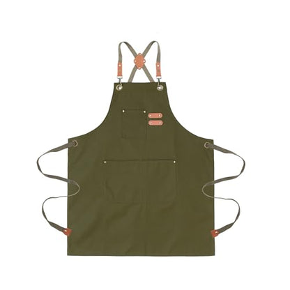 Chef Aprons for Men Canvas Apron with Large Pockets and Adjustable Neck Strap for Cooking,BBQ, Gardening - color: Green