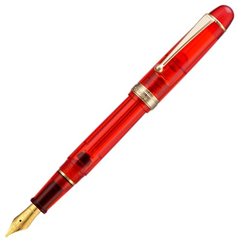 Asvine V126 Vacuum Filling Fountain Pen, Transparent Red Acrylic Stub Nib 1.1mm Calligraphy Art Drawing with Case Set - color: Transparent Red, style: Stub Nib